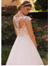 Cap Sleeves Beaded Ivory Lace Tulle Boho Wedding Dress